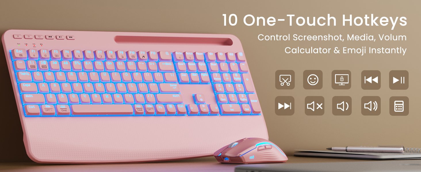 Keyboard with shortcut, multimedia keys for productivity, ideal for accountants, designers