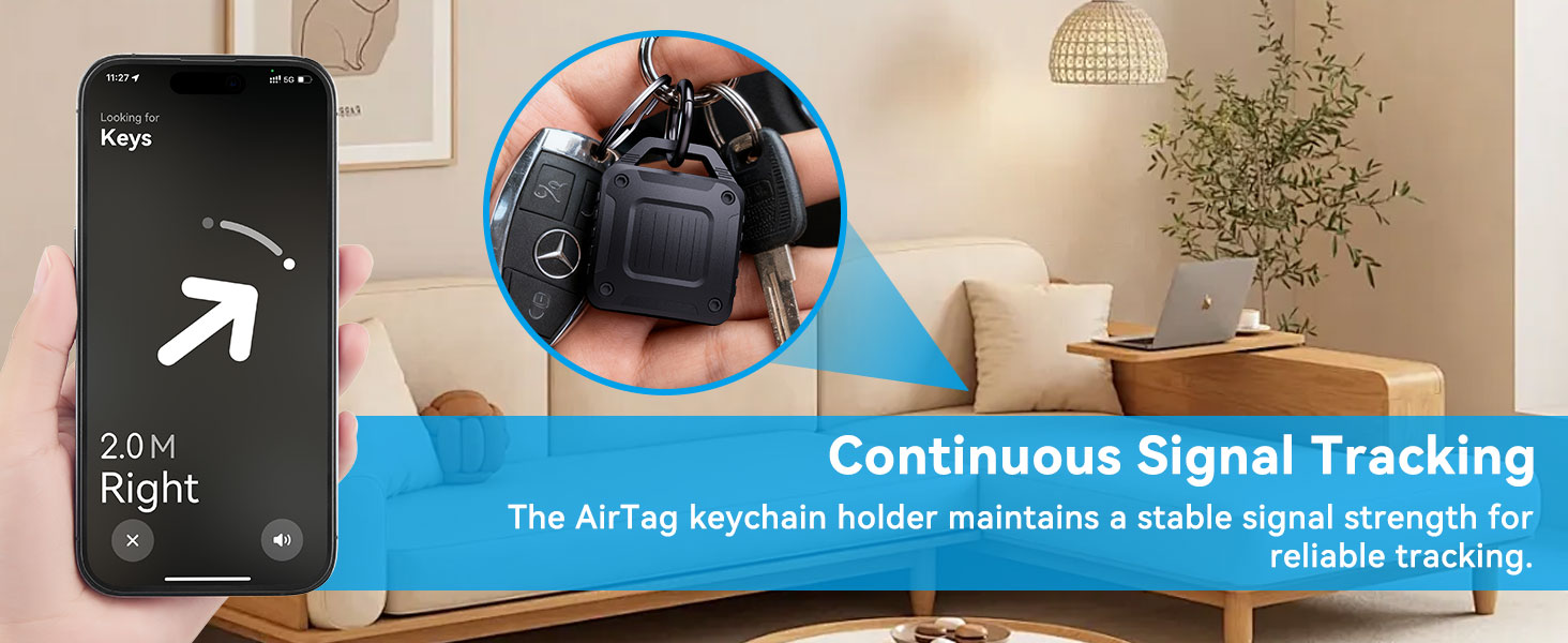 Continuous Signal Tracking The AirTag keychain holder maintains a stable signal strength