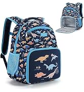 mommore 2-in-1 Kids Backpack, Insulated Lunch Compartment Dinosaur Toddler Backpack Lightweight K...