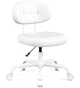 Misolant Vanity Chair with back, Small Armless Cute office Chair with wheels and Lumbar support, ...