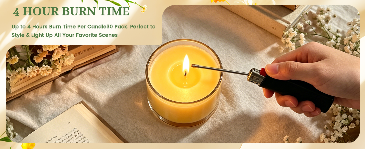 Each citronella tealight candle burns up to 4 hours, ideal for lighting up all your favorite scenes.