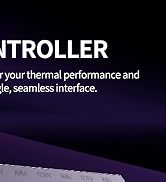 Text reads 'NTROLLER' followed by 'your thermal performance and seamless interface.' Purple-tinted product marketing image with abstract technological aesthetic.