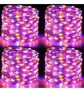 4Pack 60LED Fairy Lights Battery Operated Orange and Purple Halloween Decor | 20 FT, Halloween Li...