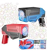 SHCKE 2 Pack Kids Bubble Gun with Bubble Refill Solution &amp; Batteries,Light Up Bubble Machine Gun ...