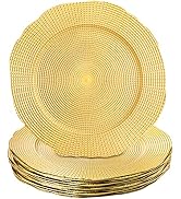 TOPZEA 12 Pack Gold Charger Plates, 13 Inch Plastic Dinner Under Plates Elegant Charger Service W...