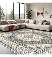 Puino 10x14 Washable Vintage Rug: Oriental Rugs for Living Room Non Slip Backing Stain Resistant ...
