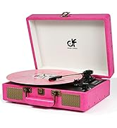 Vintage Bluetooth Suitcase Record Player with Built-in Speakers, 3 Speed Portable Turntable with ...