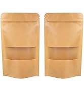 50 PCS Brown Paper Bags with Window, 4.72" x 7.87" Stand Up Pouches, Zipper Food Storage Bags for...