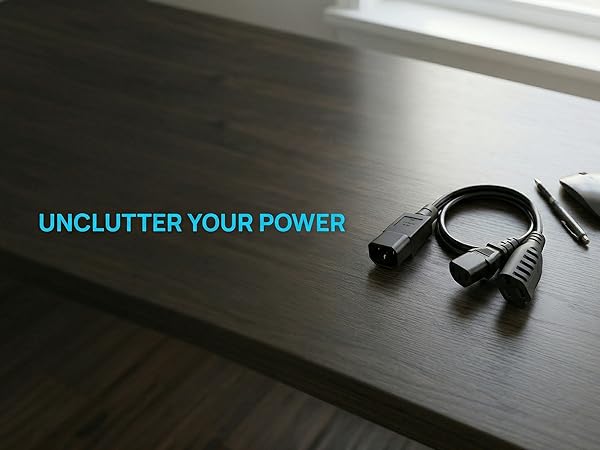 C14 to C13+5-15R Y Split Short Power Adapter Cord