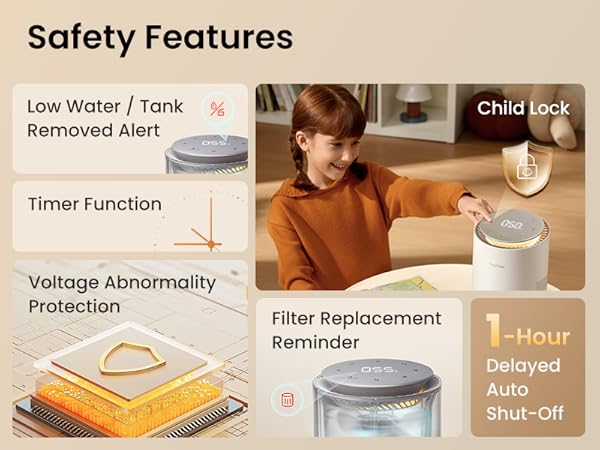 evaporative humidifier bedroom easy clean small baby nursery cool mist home office desk dorm room