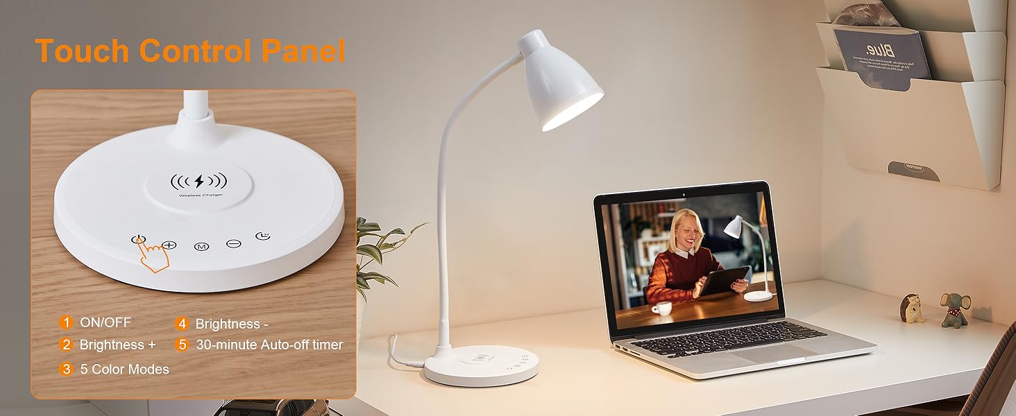 Desk Lamp for Home Office LED Desk Light USB Charging Ports Bedside Table Lamp for Dorm Room