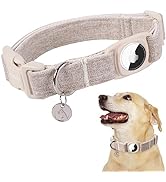 DOGWONG Airtag Cotton Hemp Dog Collar, Heavy-Duty Dog Collar with Airtag Holder Beige Dog Collar ...