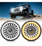 MICTUNING New J1x 7 Inch LED Headlights with Start-up Gradient Welcome Halo Ring, DOT Approved An...