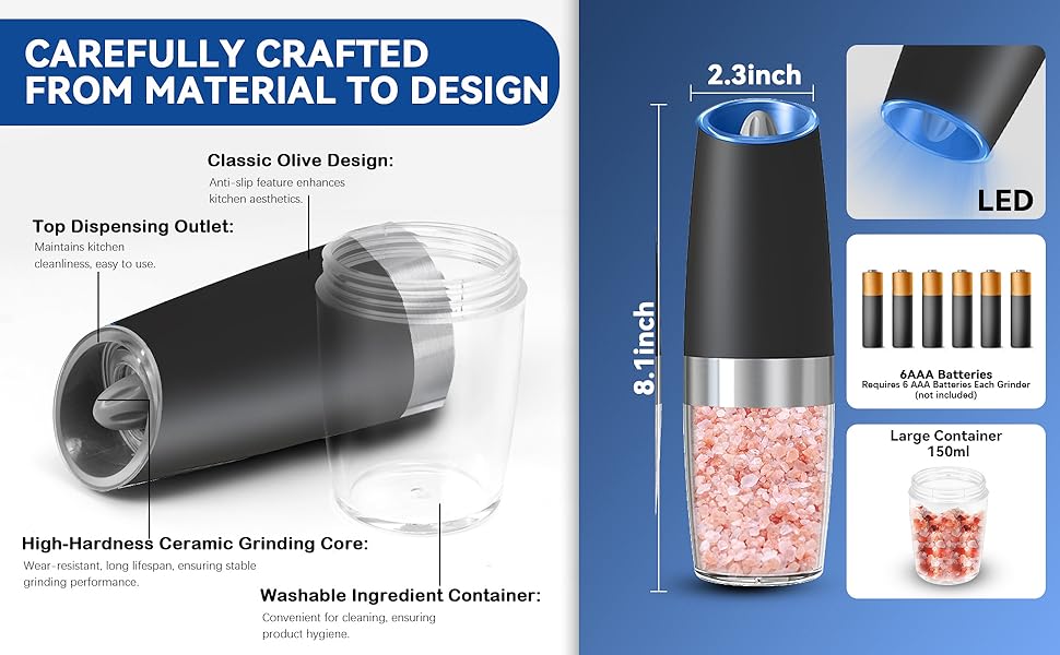 UNNEES Gravity Electric Pepper And Salt Grinder Set