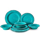LEHAHA 12 Piece Vintage Melamine Dinnerware Sets Include 4 Dinner Plates, 4 Salad Plates and 4 Bo...