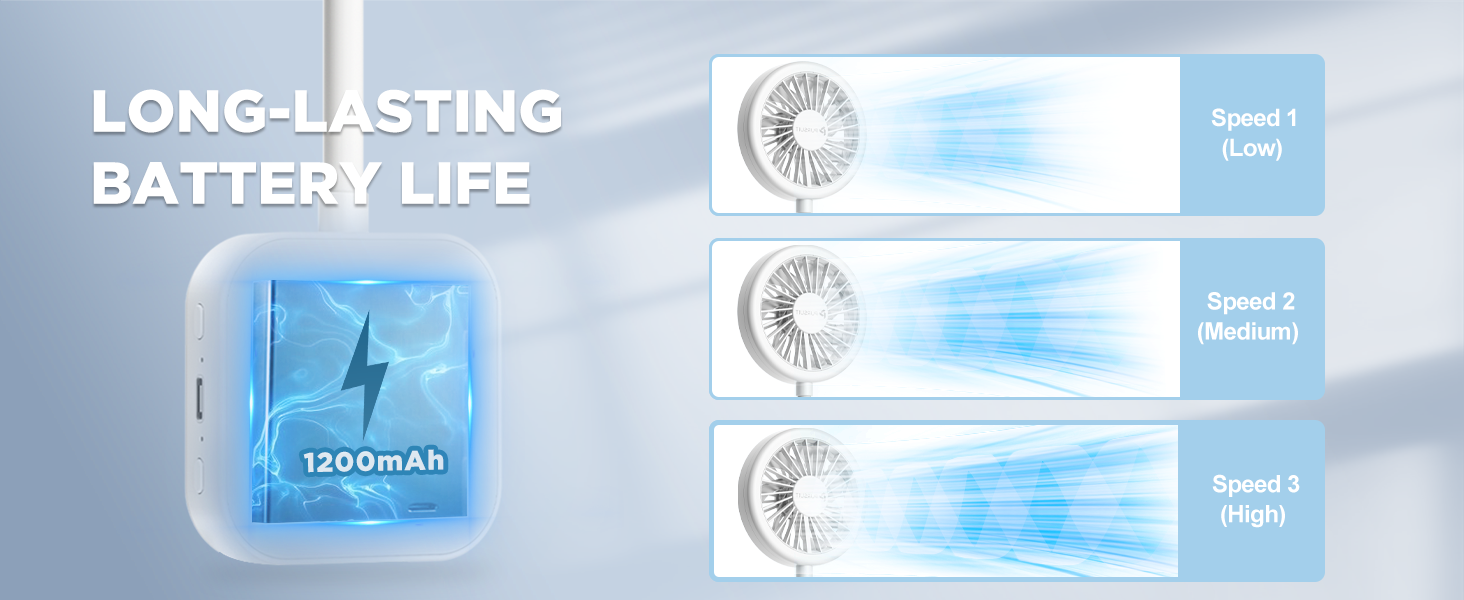 Long-Lasting battery life high-capacity battery fan