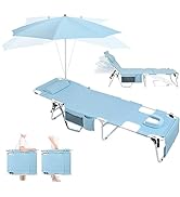 Minndudu Tanning Chair with Umbrella UPF 50+ Adjustable, Heavy Duty Folding Chaise Lounge Outdoor...