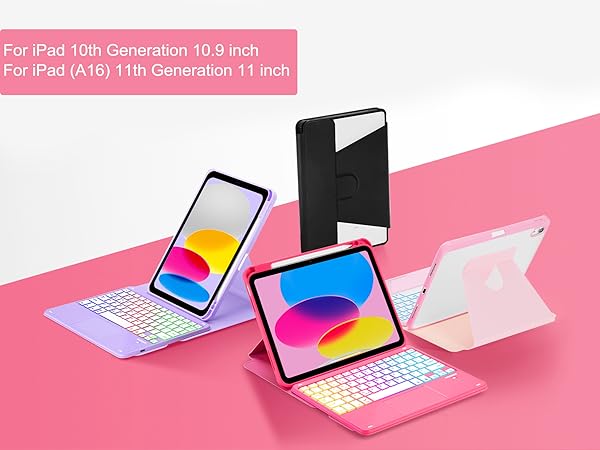 iPad 10th Gen Rotating Keyboard Case - Red-1-1