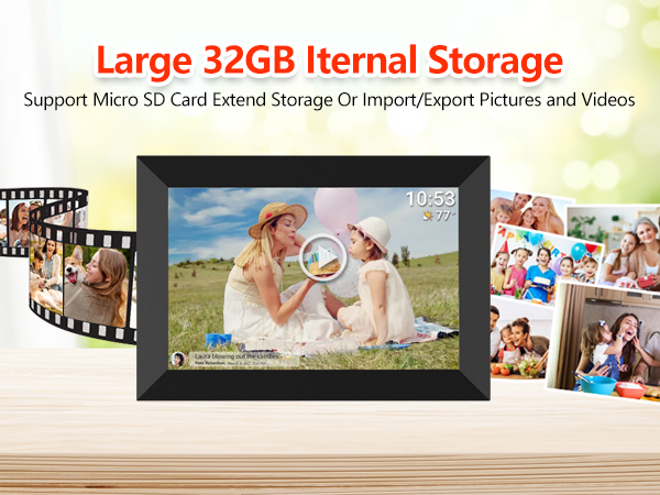 32GB FRAMEO 10.1 Inch Smart WiFi Digital Photo Frame 1280x800 IPS LCD Touch Screen