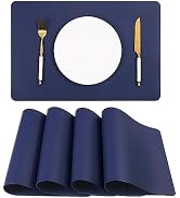 Faux Leather Placemats HeloHo Navy Blue Table Place Mats Set of 4 Waterproof Oilproof Heat Stain ...