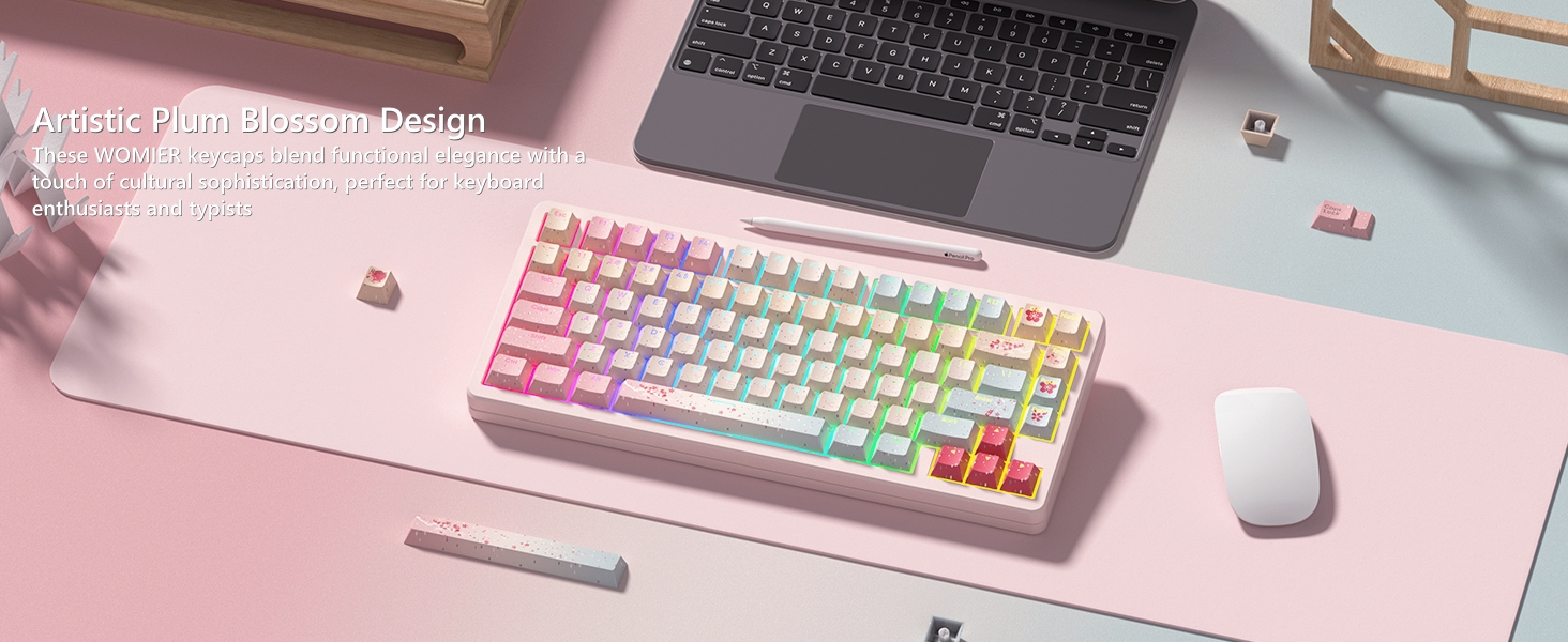Pink Keycaps 60 65 75 100 Percent, Cute Japanese Keycaps with Shine Through