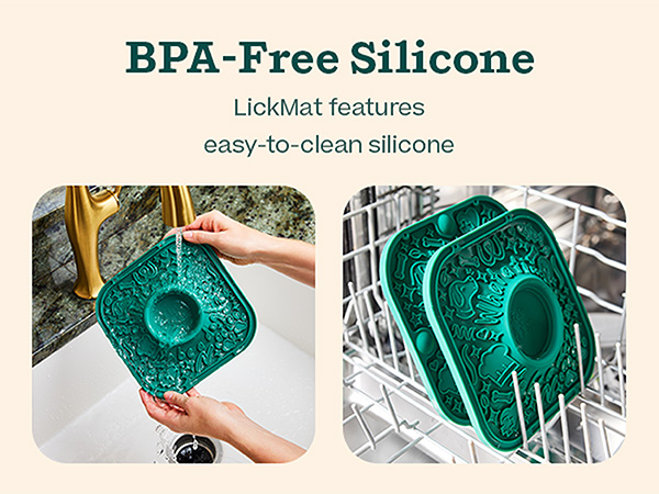 BPA-free silicone: LickMat features easy-to-clean silicone.