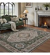 RESARE-Area Rug 5X7 Rug for Living Room-Machine Washable Rugs for Bedroom-Soft Vintage Green Non ...