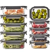 Spreccio Glass Food Storage Containers with Lids,10 pack [36oz*5+13.5oz*5], Glass Meal Prep Conta...