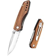 Harita Pocket Knife Folding Knife with Belt Clip, Zebra Wood Handle, Sharp Half Serrated Blade wi...