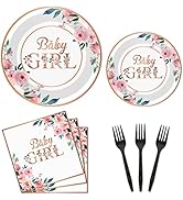 96 Pcs Baby Shower Tableware Plates Napkins Baby Girl Floral Tea Rose Gold Pink Party Paper Decor...