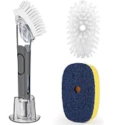 RIMAY Dish Brush with Soap Dispenser Storage Set with 2 PCS Brush Refills &amp; Holder, Dish Scrubber...