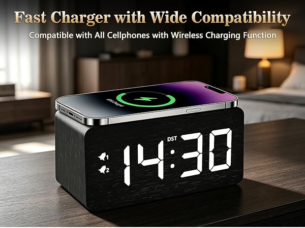 Alarm Clock with Wireless Charging