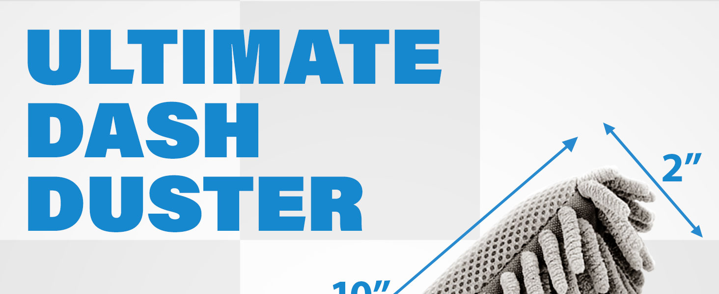 Gray microfiber dash duster for car interiors, 10 inch x 2 inch, lint-free chenille head