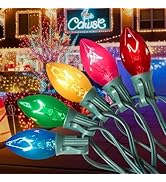 25Ft Multicolor Christmas Lights,C9 Christmas Lights Outdoor with 26 Clear Glass Colorful Bulbs (...