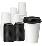 YEEHAW 100 Pack 12oz Coffee Cups with Lids, White Disposable Paper Cups, to Go Coffee Cups for Ca...