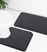 Buganda Microfiber Bathroom Rugs Set 2 Pieces - Shaggy Soft Bath Mat &amp; U-Shaped Toilet Rug, Non-S...