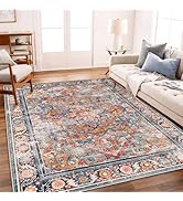CHAMPLANT Washable Area Rug 9'x12' Boho Chic Medallion Distressed Design Non-Shedding Easy Care I...