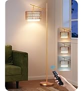 EDISHINE Arc Floor Lamps for Living Room, Rattan Floor Lamp with Remote,Gold Farmhouse Floor Lamp...
