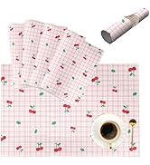 Washable Placemats Set of 4, Red Cherry Decorative Place Mats Heat-Resistant Fruit Cherry PlaceMa...