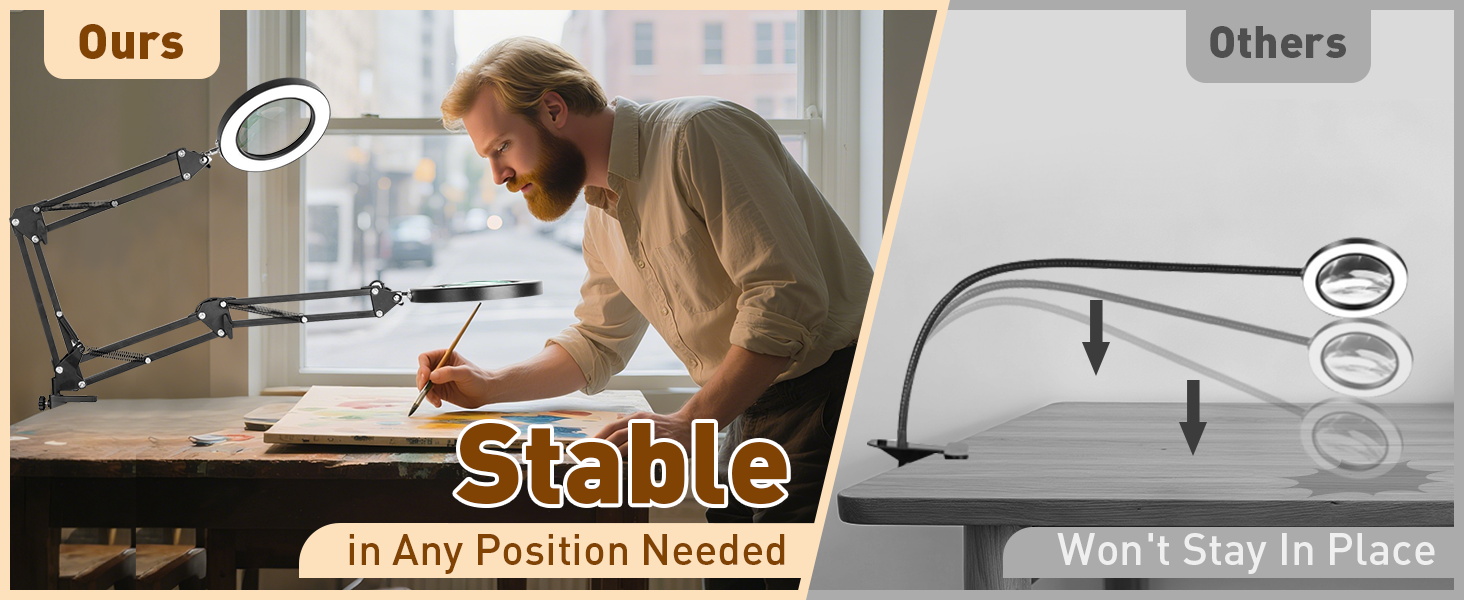 10x magnifying glass with light and stand Stable and adjustable rotating arm desk magnifier