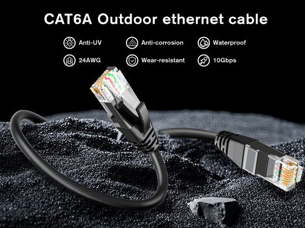CAT6A Outdoor ethernet cable, Anti-UV, Anti-corrosion, Waterproof, 24AWG, Wear-resistant, 10Gbps