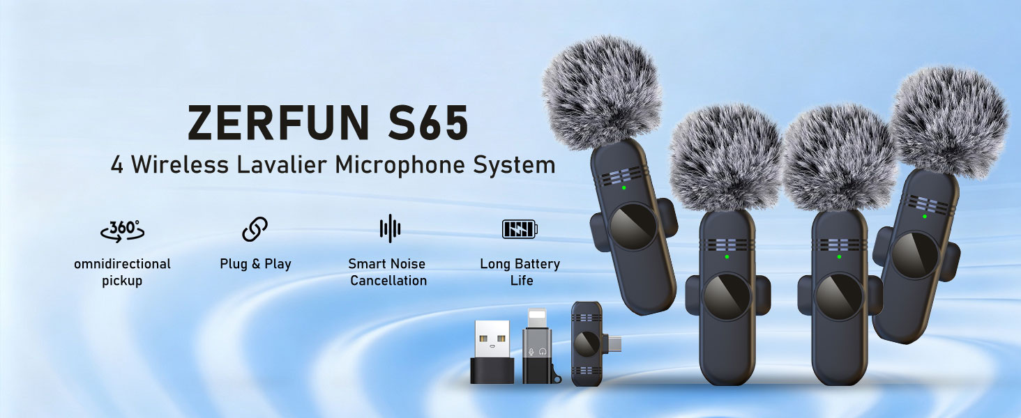 4 Wireless Lavalier Microphones Systems