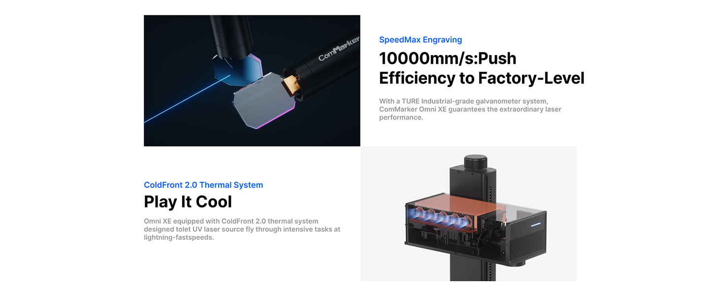 Text reads '10000mAh Push Efficiency to Factory-Level' and 'Play it Cool'. Product promotional image showing a dark device with blue lighting effects.