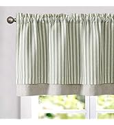 jinchan Stripe Linen Kitchen Valance Curtain, 50x18, 1 Panel, Green | Light filtering, rod pocket...