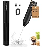 Soenglyun Rechargeable Milk Frother With Cover, Handheld 3-Speed Coffee Frother, Dual Spring Whis...