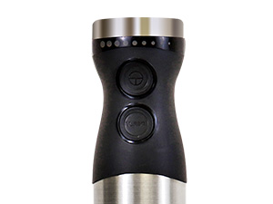 Closeup image of immersion blender speed dial with power and turbo boost buttons