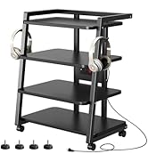 CABTE Mobile AV Media Stand with Outlets and 4 Rolling Caster Wheels, 4-Tier Rolling TV Stand for...