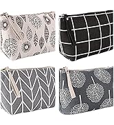 SUMAJU 4 Pcs Canvas Cosmetic Bag, Multi-function Travel Makeup Bag Cosmetic Pouch with Zipper Tra...