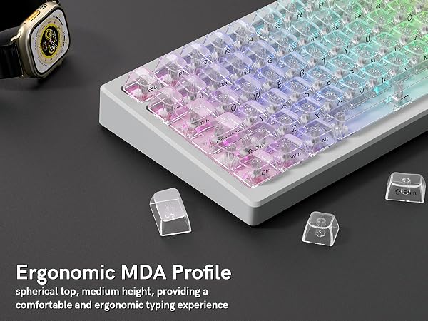 White Clear keycaps,Transparent keycaps,Ceramic Jelly Key caps Set,Shine Through keycap Side Printed