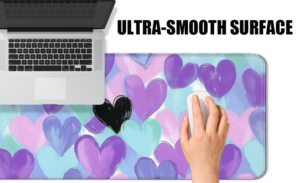 Purple Hearts Desk Mat, Extended Kawaii Large Gaming Mouse Pad